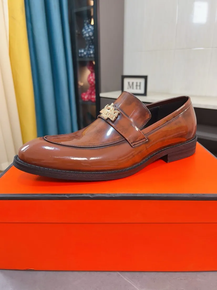 Men's shoes 💰500🌹🌹《HERMES》Hermès business leather shoes, original factory configuration, original imported open edge bead upper + luxury hardware logo + fully imported original customized sheepskin lining, sole: rubber wear-resistant outsole, difficult craftsmanship, original factory follow-up goods, 🔍🔍high quality code number: 38-44 45 can be customized